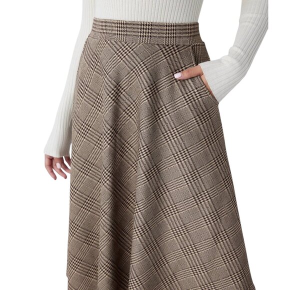 HALARA Plaid A-Line Midi Skirt Tartan Houndstooth Office NWT - Picture 5 of 13